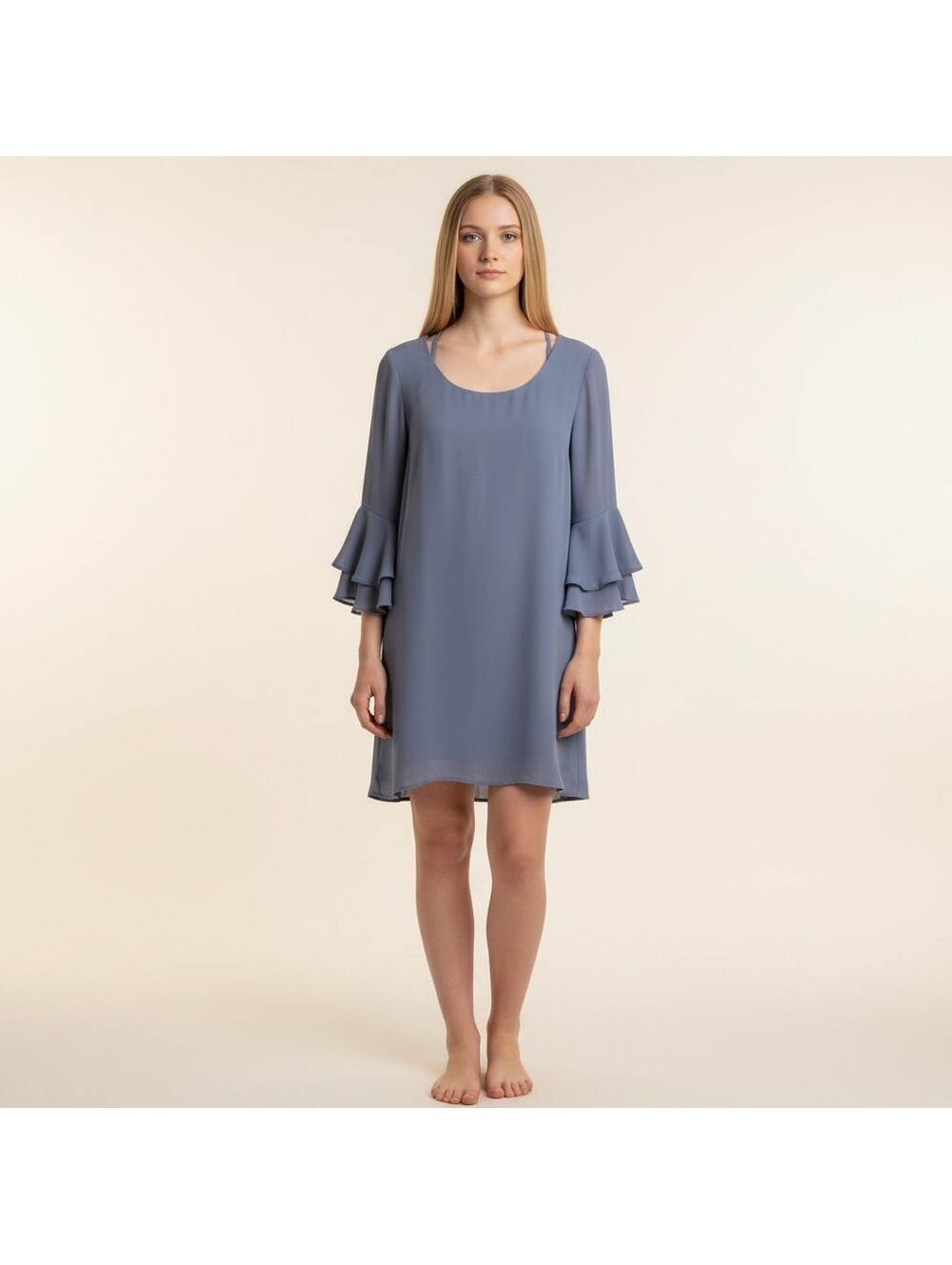 I.N. San Francisco Dress Women S Small Blue Shift Short 3/4 Sleeve Wedding Guest